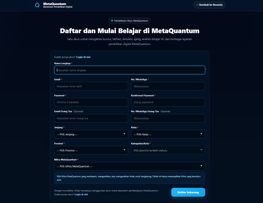 Form Pendaftaran MetaQuantum
