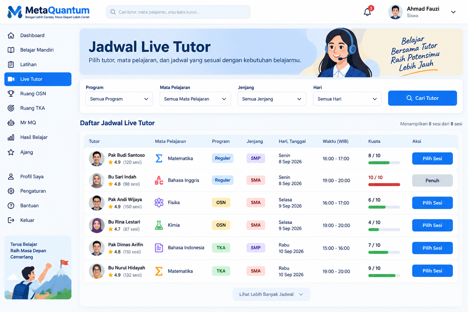 Jadwal Live Tutor MetaQuantum